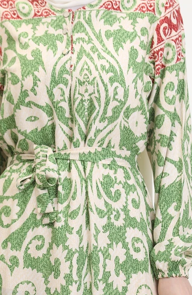 Amelya Farbalı Kuşaklı Viskon Elbise S-M-L-XL Beden - 2