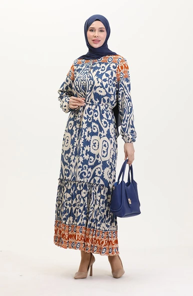 Amelya Farbalı Kuşaklı Viskon Elbise S-M-L-XL Beden - 7