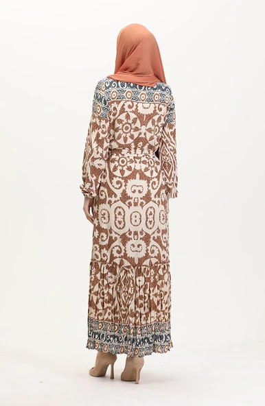 Amelya Farbalı Kuşaklı Viskon Elbise S-M-L-XL Beden - 6