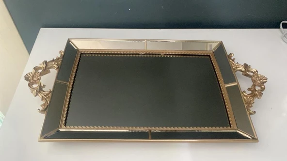 SELİM DEKOR JULİA AYNALI TEPSİ VİZON 25X40X3 CM