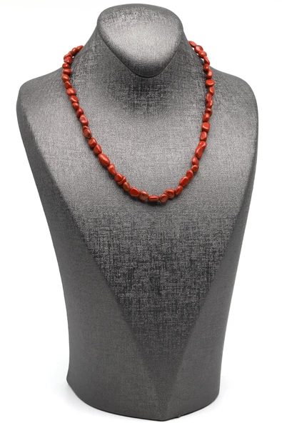 Jasper ( Çelik Klipsli ) Doğal Taş Kolye Mercimek Kesim - Resim 2