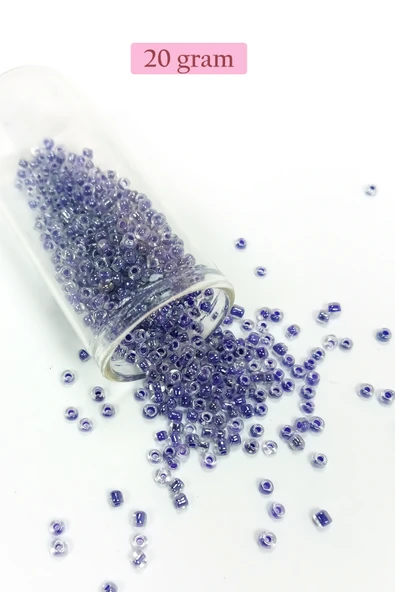 Dökme Cam Kum Boncuk (8/0) 3 mm - 20 Gram - Şeffaf Mor Beyaz - BNC181 ürün görseli 1
