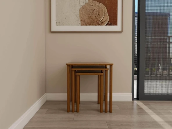 Masif Ahşap Köknar Üçlü Zigon Sehpa ürün görseli 1