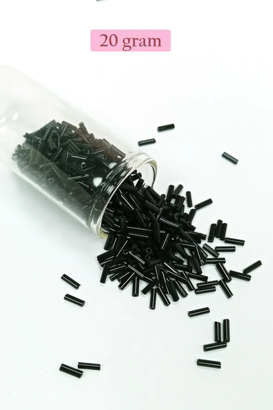 Uzun Boru Kesme Boncuk Çap 2mm Uzunluk 10 mm - 20 Gram - Siyah - BNC241