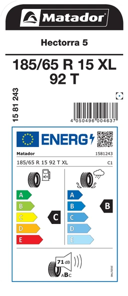 MATADOR 185/65R15 92T XL HECTORRA5 YAZ LASTİĞİ ÜRETİM YILI:2025 - 2