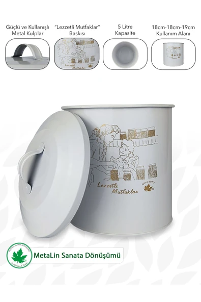Metal Kapaklı Saklama Kabı Erzak Kabı Organizer Kutu (Anne Kız Lezzetli Mutfaklar Baskılı) - 8