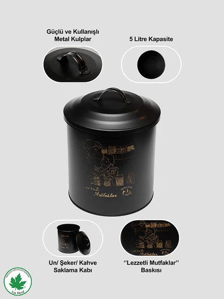 Metal Kapaklı Saklama Kabı Erzak Kabı Organizer Kutu (Anne Kız Lezzetli Mutfaklar Baskılı) - 6