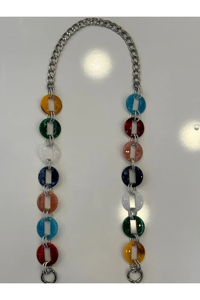 Çanta sapı renkli taşlı 130 cm. İki ucunda yaylı halka montajlı nikel - 3