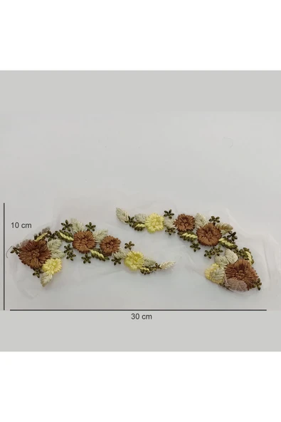 8 Adet kahverengi Sarı Krem çiçekli Dikme Nakış ürün görseli