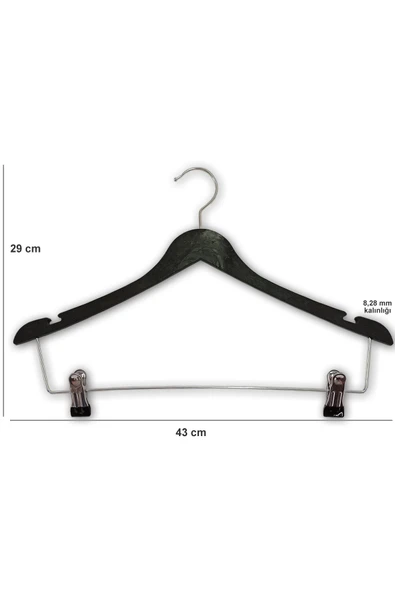 5 Adet Mandallı Etek Pantolon Askısı 43 Cm. Plastik, Paslanmaz Çelik Mandallı