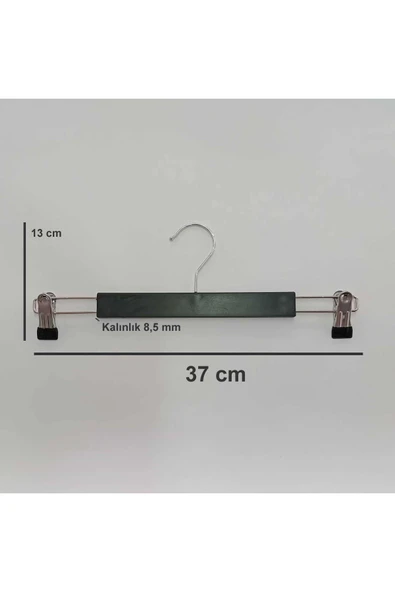 12 Adet Mandallı Etek Pantolon Askısı 37 Cm Siyah Renkte, Paslanmaz Çelik Mandallı - 2