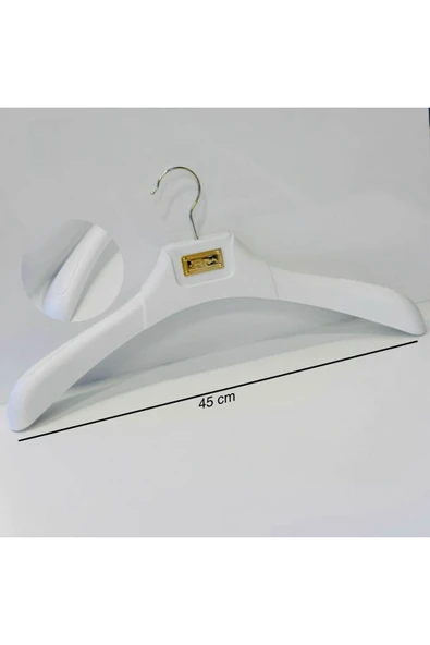10 Adet Metal Aksesuarlı Beyaz Plastik, Ceket Ve Gömlek Askısı 45 Cm 1.sınıf Kalite, Lüx - 2