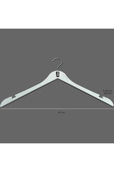 10 Adet Metal Aksesuarlı Beyaz Plastik, Ceket Ve Gömlek Askısı 43 Cm 1.sınıf Kalite, Lüx