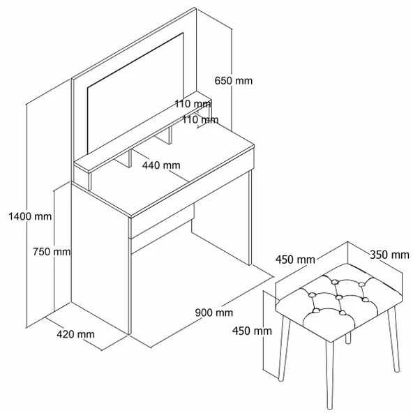 Roewood Trend Makyaj Masası Tabureli Takım - 5