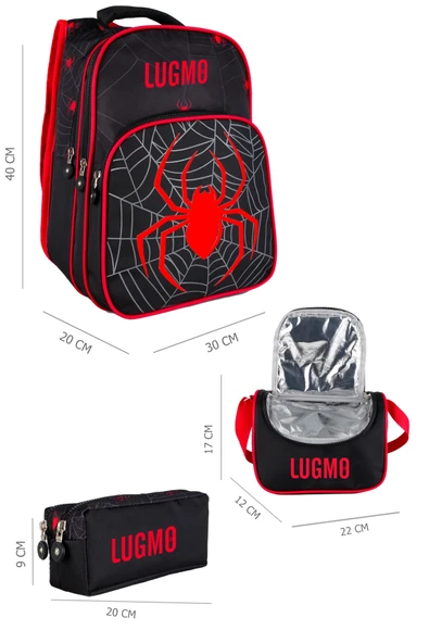 Lugmo 3 Lü İlkokul Çanta Seti Erkek Çocuk Çantası Astarlı Pedli Örümcekli Siyah - Resim 7