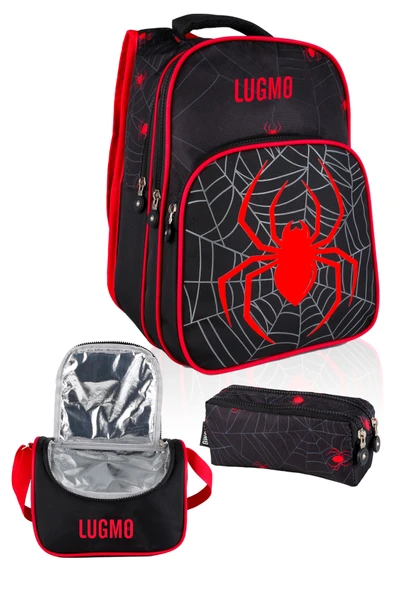 Lugmo 3 Lü İlkokul Çanta Seti Erkek Çocuk Çantası Astarlı Pedli Örümcekli Siyah ürün görseli
