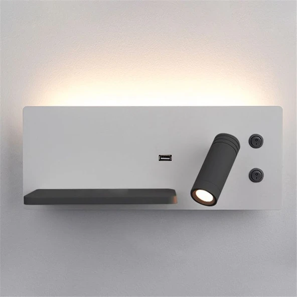 USB Şarj ve Kablosuz Şarjlı Yeni Nesil Modern Yatak Başı Armatürü 7 + 3 Watt Ledli Oynar Başlı Aplik - 7