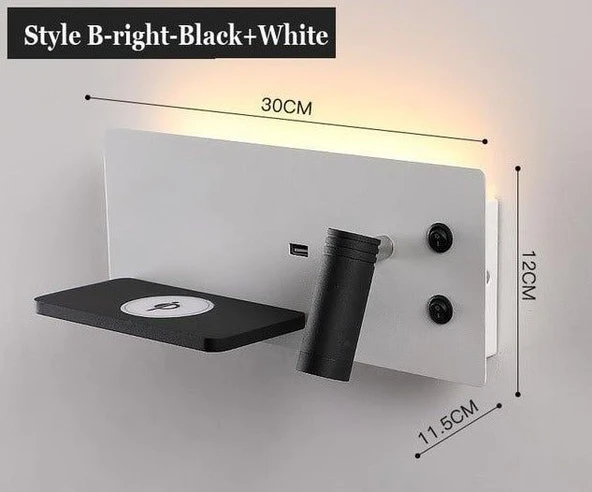 USB Şarj ve Kablosuz Şarjlı Yeni Nesil Modern Yatak Başı Armatürü 7 + 3 Watt Ledli Oynar Başlı Aplik - 2