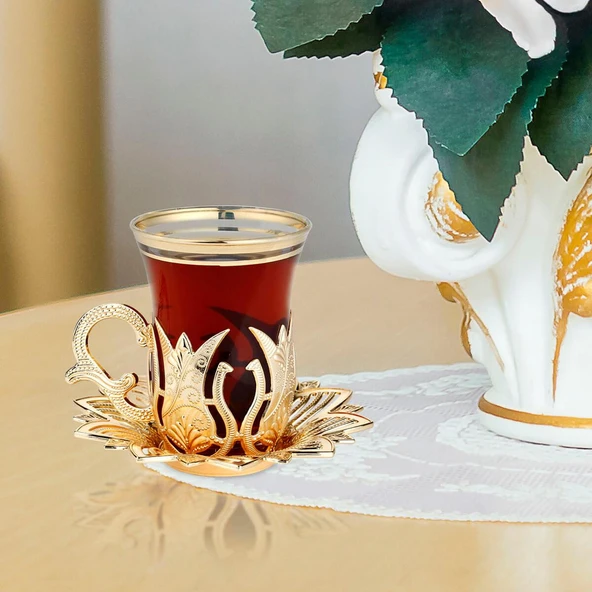 Ahsen Çay Seti 6 Kişilik 18 Parça Altın Renkli Çay Seti - 2