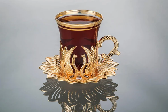 Ahsen Çay Seti 6 Kişilik 18 Parça Altın Renkli Çay Seti - 3