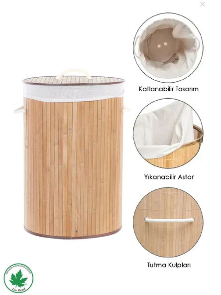 El Yapımı Bambu Yuvarlak Çamaşır Sepet, Hasır Kirli Sepeti STD Katlanır Bambu Yuvarlak Çamaşır Sepeti Klasik - 4