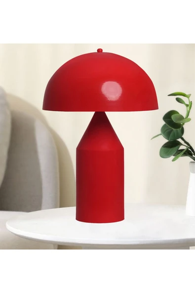 burenze Modern Tasarım Mushroom Abajur Metal Gövde Red Kırmızı