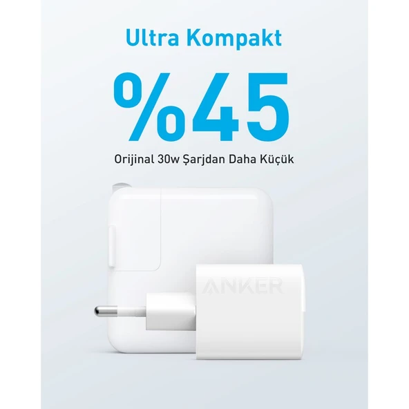 Anker 323 33W USB-C + USB-A Hızlı Şarj Cihazı -(USB-C PD 20W + USB-A 12W) iPhone & Android ile Uyumlu Type-C Hızlı Şarj Adaptörü - A2331 - Beyaz (Anker Türkiye Garantili) - 2
