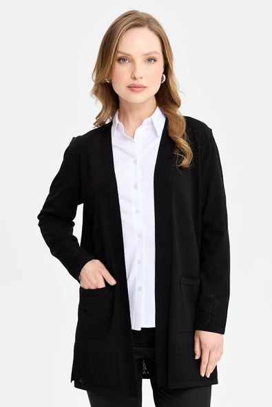 DESEN TRİKO Minimalist Midi Kadın Ceket - Uzun Kol - Günlük - 7