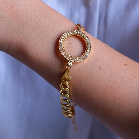 Yarım Altın Çerçeve Bileklik Çelik Altın Kaplama BLK-1077 - Resim 2