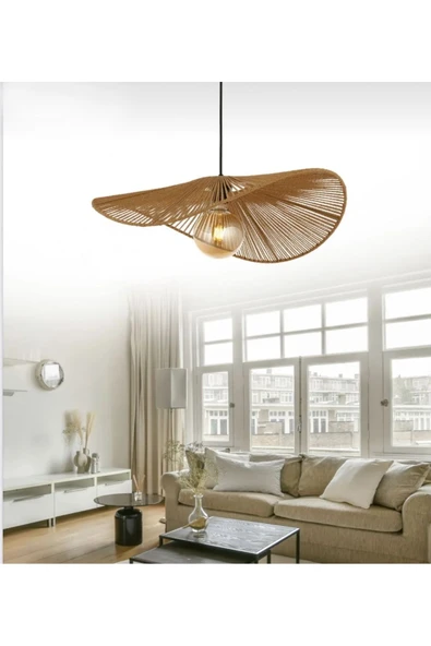 burenze Modern Tasarım Hasır Avize Rattan Boheme Sarkıt Avize 50 Cm Çap - 3