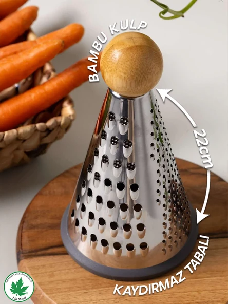 Silikon Tabanlı Lüks Konik RENDE 20 Cm Bambu Topuzlu Kaydırmaz 3 Bıçaklı - 2