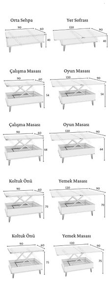 Aras 5 Kademeli Tekerlekli Akıllı Sihirli Orta Sehpa 60x90 - 7