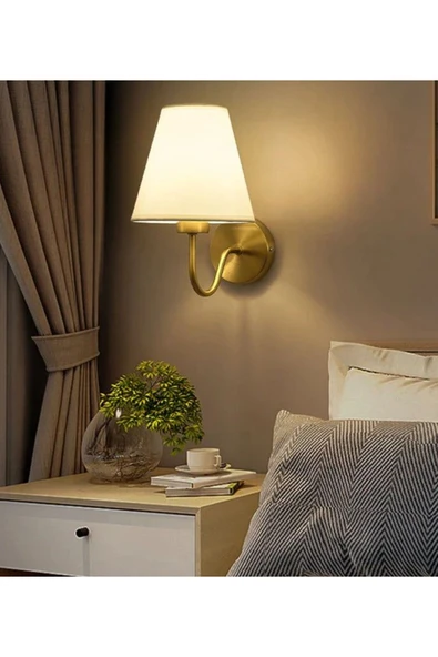burenze Modern Tasarım Kablosuz Tak Çalıştır Pilli Aplik Krem Abajur Gold Sarı - 2
