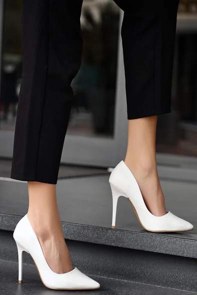 Celira NS085 Beyaz Cilt Stiletto Kadın Ayakkabı - 2
