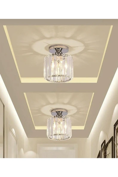 burenze Luxury Plafonyer Tavan Kristal Taşlı Avize Hol Avize Krom Gövde - 2