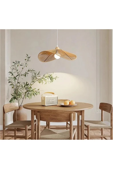 burenze Modern Tasarım Hasır Avize Rattan Boheme Avize Sarkıt 40 Cm Çap - 2