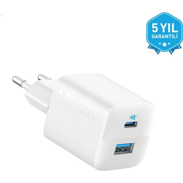 Anker 323 33W USB-C + USB-A Hızlı Şarj Cihazı -(USB-C PD 20W + USB-A 12W) iPhone & Android ile Uyumlu Type-C Hızlı Şarj Adaptörü - A2331 - Beyaz (Anker Türkiye Garantili)