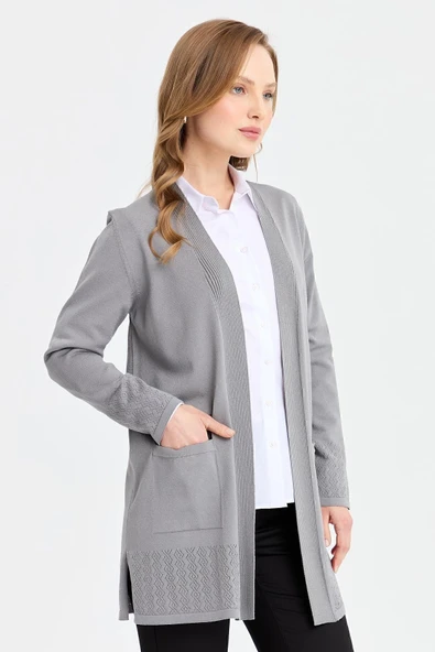 DESEN TRİKO Minimalist Midi Kadın Ceket - Uzun Kol - Günlük - 5