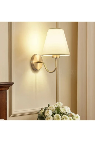 burenze Modern Tasarım Kablosuz Tak Çalıştır Pilli Aplik Krem Abajur Gold Sarı