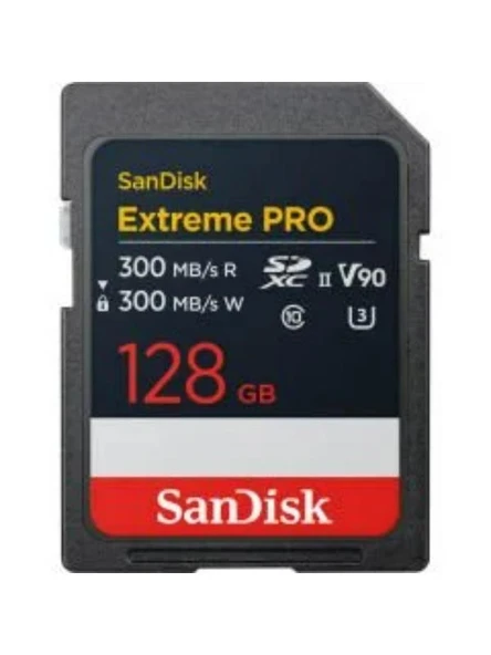 SanDisk Extreme Pro 128GB 300/300MB/s SDXC V90 UHS-II U3 8K/4K UHD Hafıza Kartı SDSDXDM-128G-GN4IN