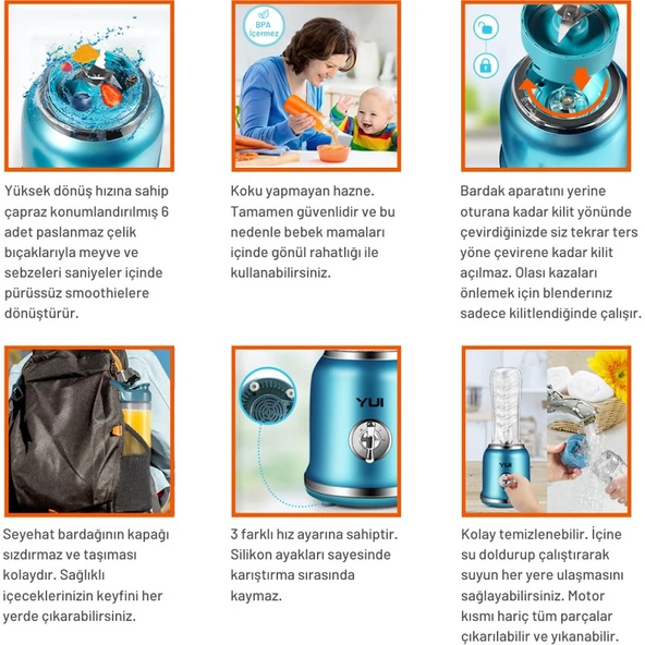 Yui M18 3'ü 1 Arada Retro Smoothie Blender Seti (Yui Türkiye Garantili) - Resim 8