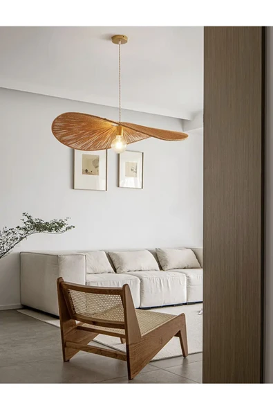 burenze Rattan Nordic Boheme Tasarım Avize Hasır Ip Avize 1.sınıf Kalite Naturel Ferahlık Katar - 4