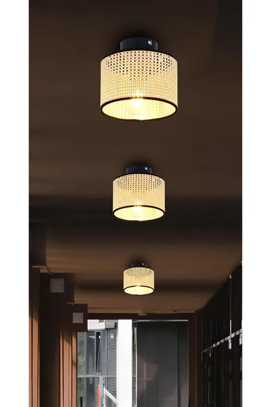 burenze Modern Tavana Sıfır Rattan Iskandinav Doğal Hazeran Hasır Tekli Avize Boheme Tasarım Hol Antre Avize