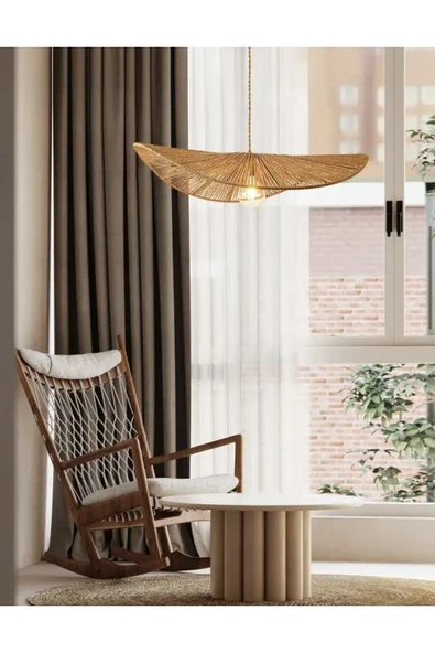 burenze Rattan Nordic Boheme Tasarım Avize Hasır Ip Avize 1.sınıf Kalite Naturel Ferahlık Katar - 7