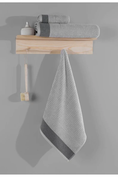Salerno Fitilli 3'lü Banyo Havlu Seti Metalik Gri 30x50 Cm 50x85 Cm 70x140 Cm - 2