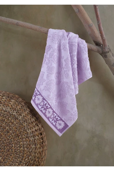 Stella Jakarlı 2'li Banyo Havlu Seti Lila / Ekru 50x85 cm 70x140 cm - 2
