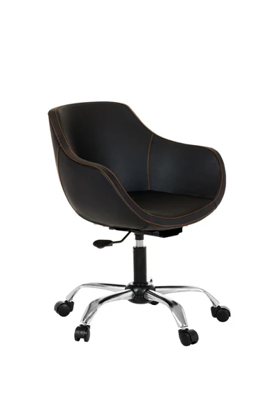 MARKAELZ Krom Metal Ayaklı Ofis Çocuk Odası Çalışma Sandalyesi (ayarlanilabilir) Deri Turuncu ipli Monoko - 2