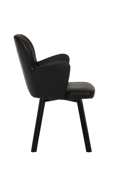 MARKAELZ SİYAH METAL AYAKLI SALON/MUTFAK SANDALYESİ KOLLUKELEBEK (DERİ) - 3