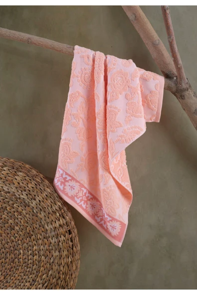 Stella Jakarlı 2'li Banyo Havlu Seti Şeftali / Mercan 50x85 cm 70x140 cm - 2