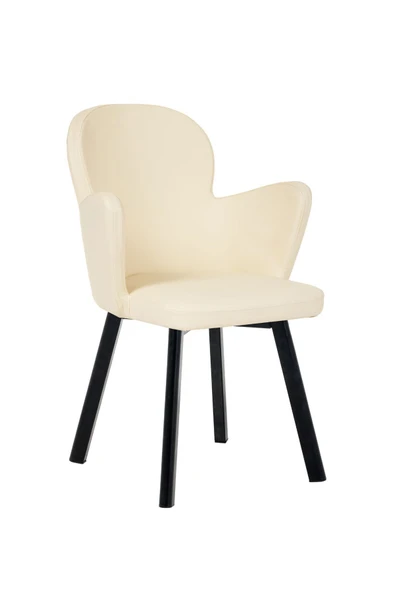 MARKAELZ SİYAH METAL AYAKLI SALON/MUTFAK SANDALYESİ KOLLUKELEBEK (DERİ) - 2